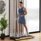 2.5HP Walking Pad, Wood Under Desk Treadmill with Remote Control, Transport Wheels and LED Display for Home Gym Office