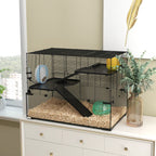 30" Hamster Cage, Gerbil Cage with Glass Basin for Small Hamsters, Black