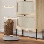 Shoe Cabinet with 2 Flip Drawers, Boho Narrow Shoe Storage Cabinet, Oak