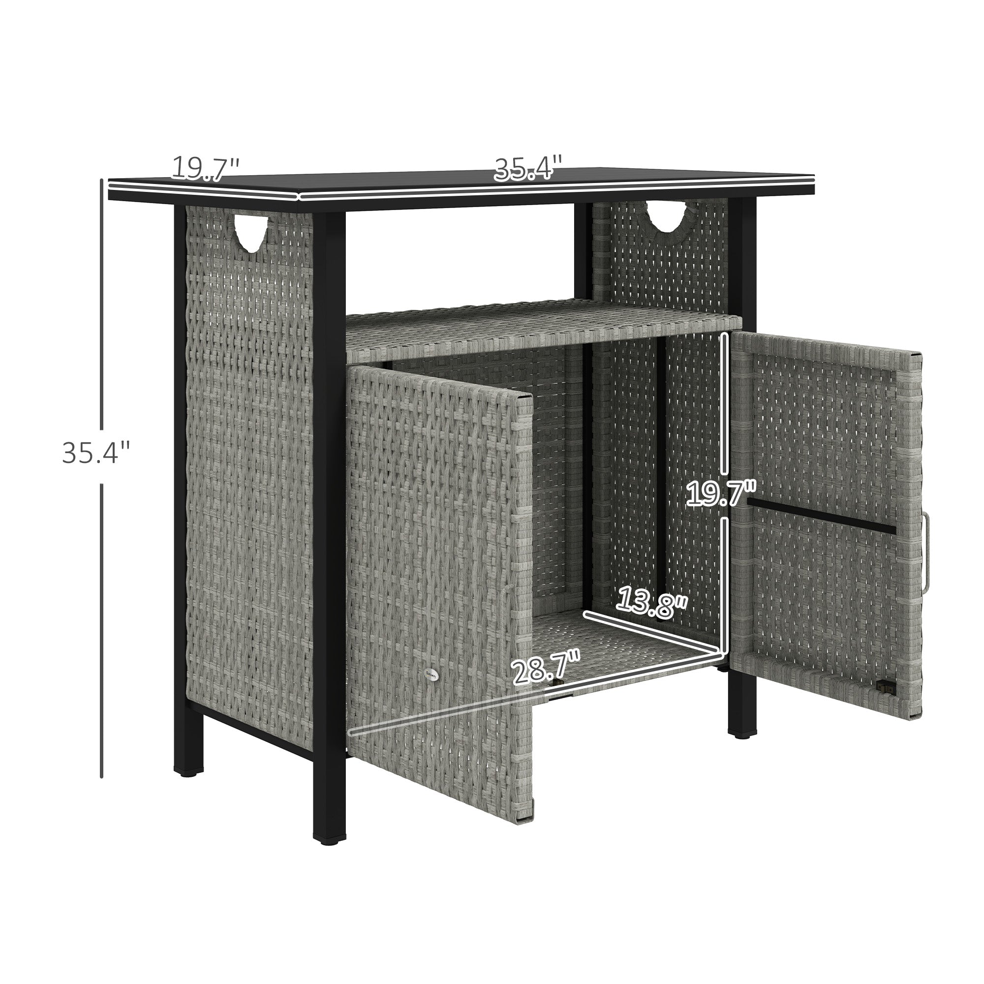 Outdoor Pool Towel Storage Cabinet Organizer, Outdoor Bar Table with Shelf and Cabinet, Pool Towel Holder Pool Valet with Weather-Resistant PE Rattan and Steel Frame, Gray
