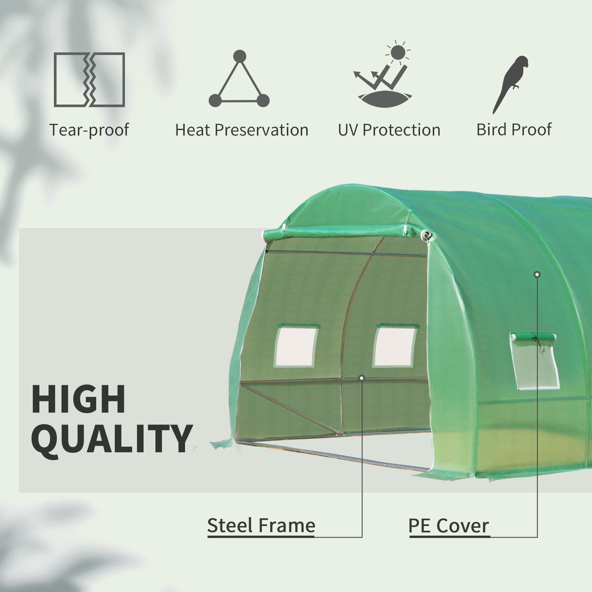 10' x 10' x 7' Walk-in Tunnel Greenhouse with High-Quality Transparent PE Cover, Zipper Doors & Windows