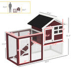 49" Wooden Rabbit Hutch Bunny Cage with Waterproof Asphalt Roof, Fun Outdoor Run, Removable Tray and Ramp, for Rabbits, Chickens, Ducks, Brown
