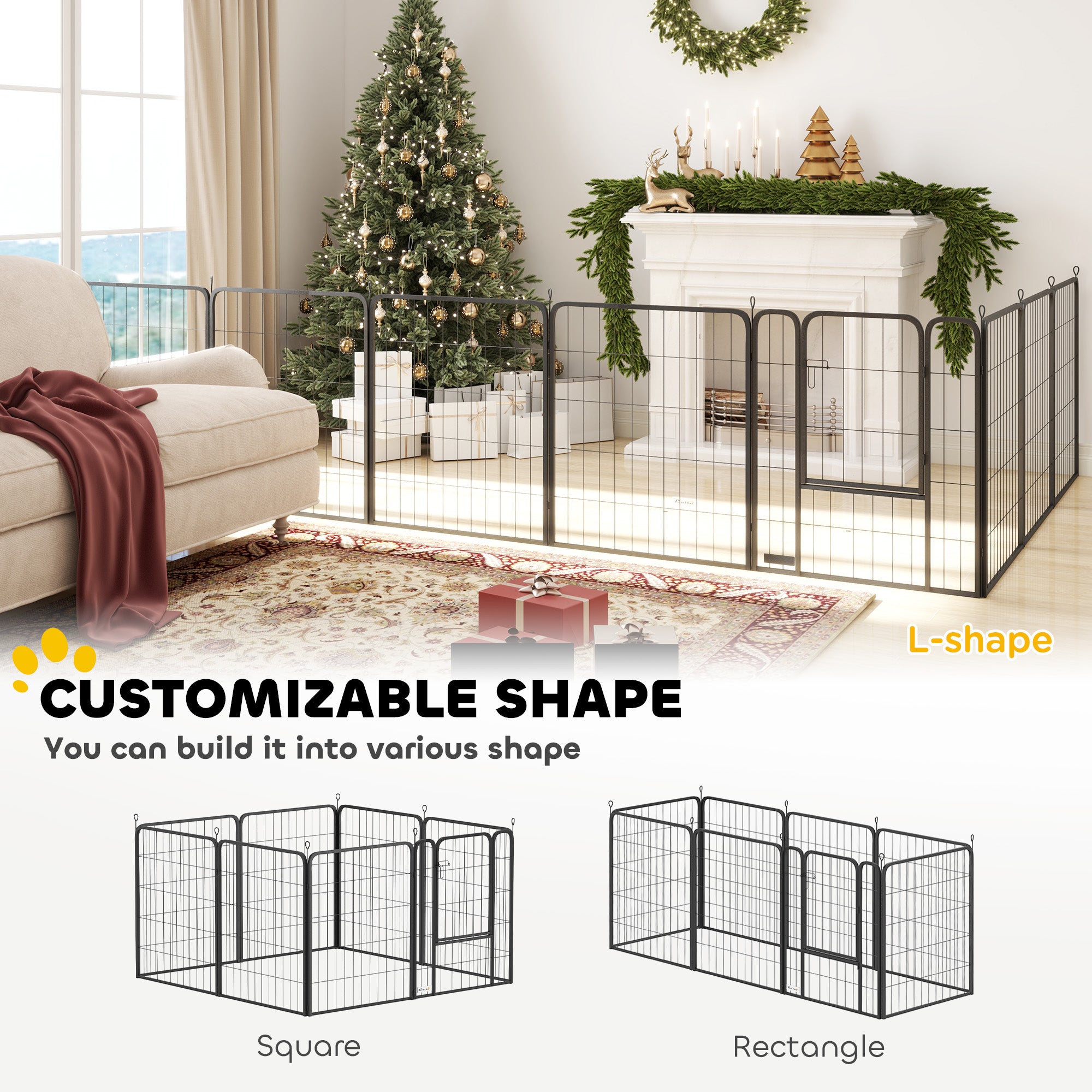 39 Inch Exercise Pen, Heavy Duty Dog Playpen, 8 Panel Metal Pet Fence for Medium and Large Dogs, Black