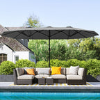 Garden Parasol 14.4ft Double-Sided Sun Umbrella with Base, Patio Parasol with LED Solar Lights, Gray