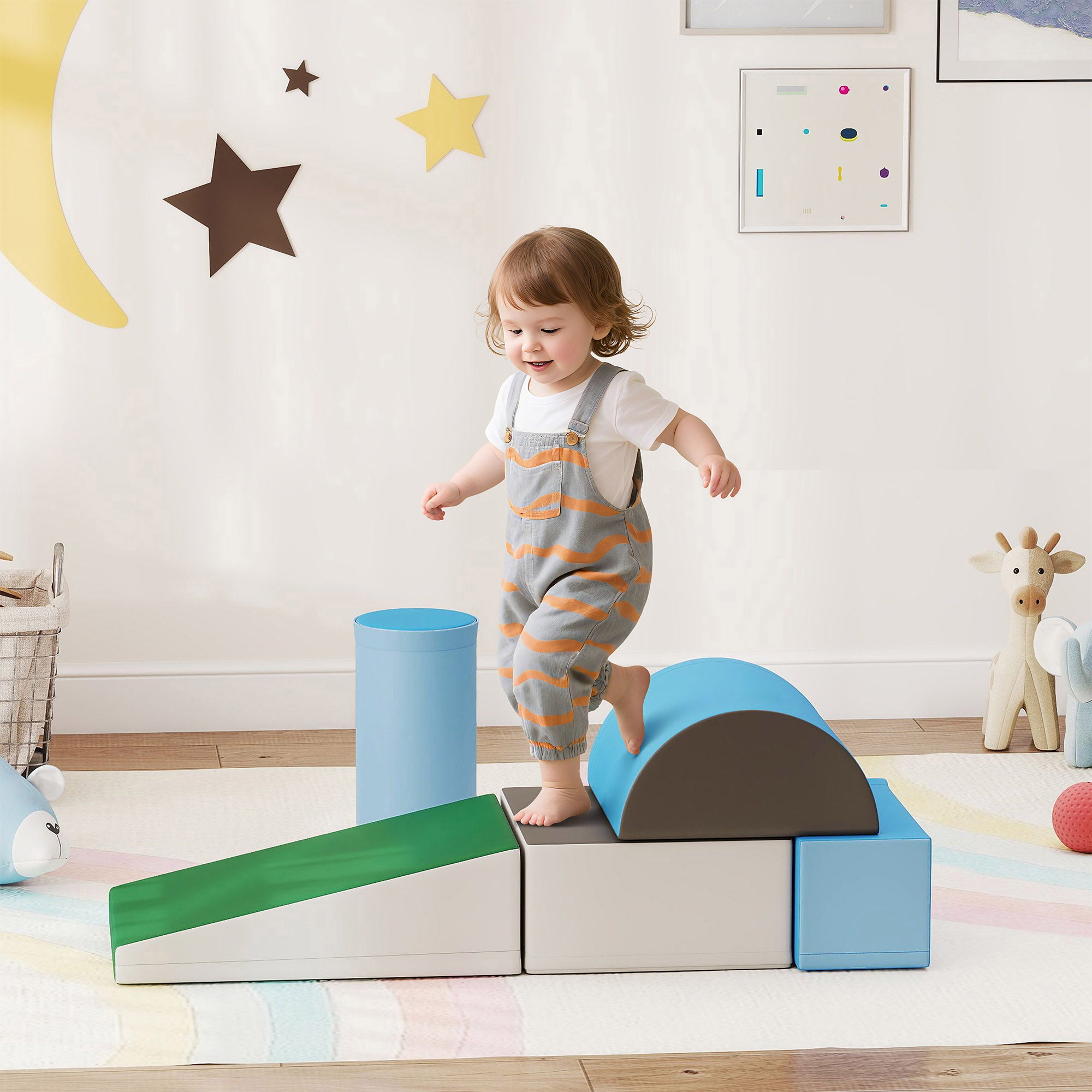 5 Piece Climb and Crawl Activity Play Set, Baby Soft Play Set, Foam Climbing Blocks for Toddlers, Kids Preschooler Indoor Play Equipment Contemporary