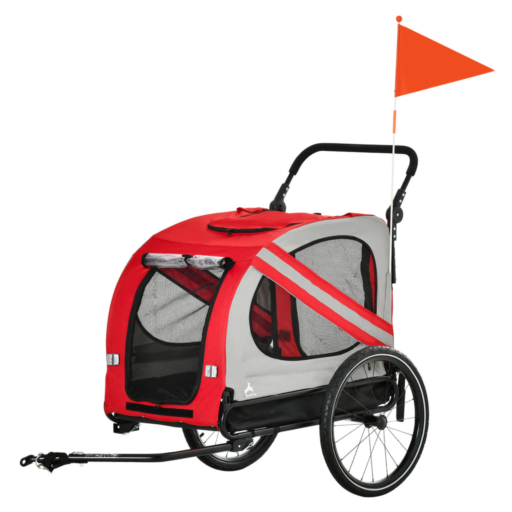2-in-1 Pet Bike Trailer for Small Medium Dogs, Road-Visibility Dog Stroller Bicycle Carrier, Weather-Strong Bike Wagon Trailer Sidecar Attachment, Red