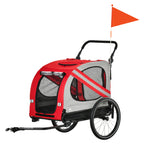 2-in-1 Pet Bike Trailer for Small Medium Dogs, Road-Visibility Dog Stroller Bicycle Carrier, Weather-Strong Bike Wagon Trailer Sidecar Attachment, Red