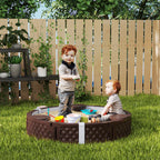 47" Round Kids Sandbox with Cover, 3 Seats, Waterproof Bottom Liner, for Backyard, Lawn, Garden, Beach, Patio, Brown