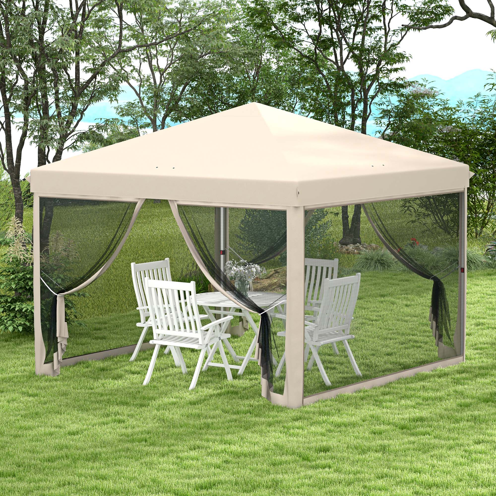 10' x 10' Pop Up Canopy Tent with Mesh Sidewalls, Height Adjustable, Transport Carrying Bag for Backyard Garden Patio