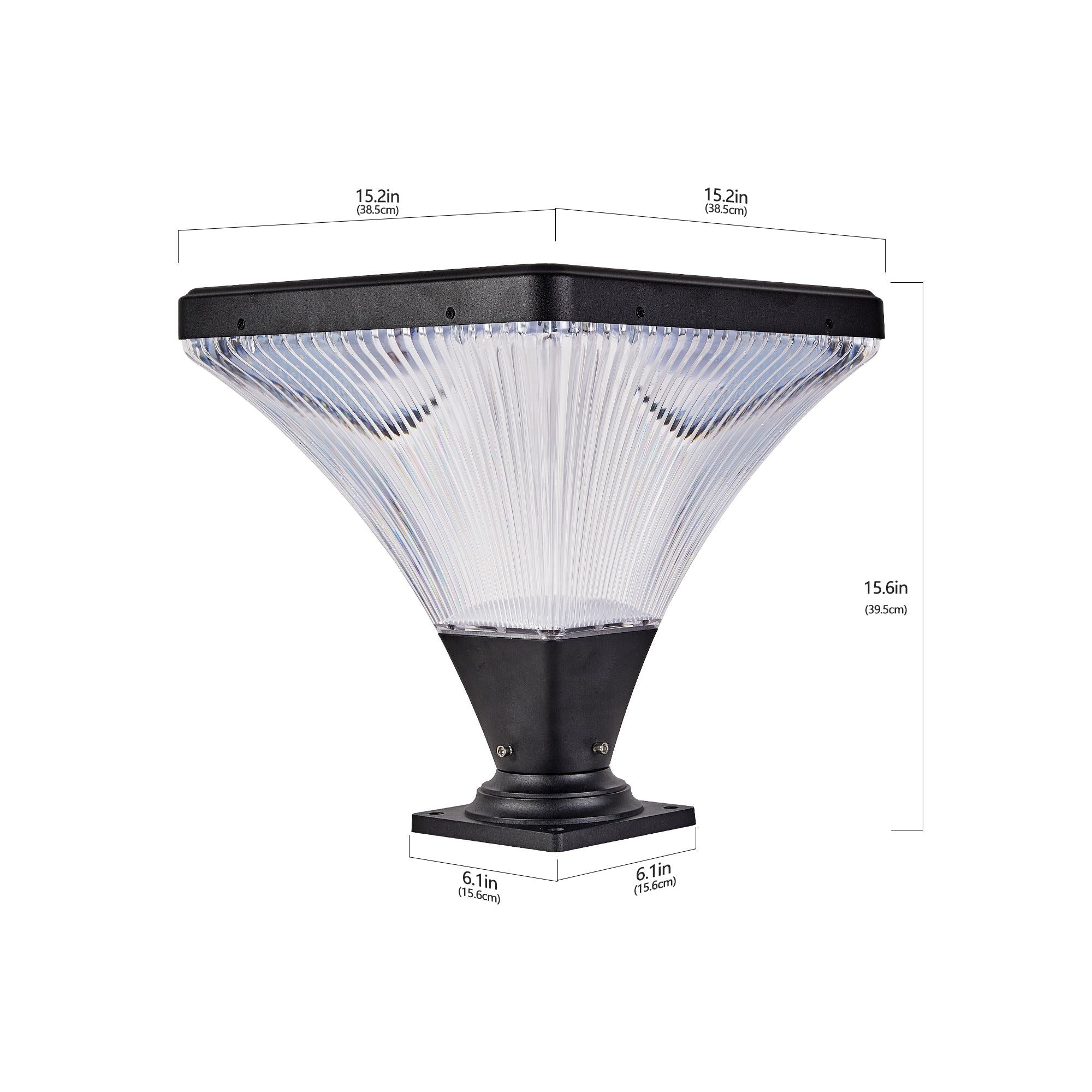 15" Outdoor LED Post Light with Remote Control, Dimmable and Timer Function, Weatherproof for Yard, Garden, 15" L x 15" W x 15.5" H, Black