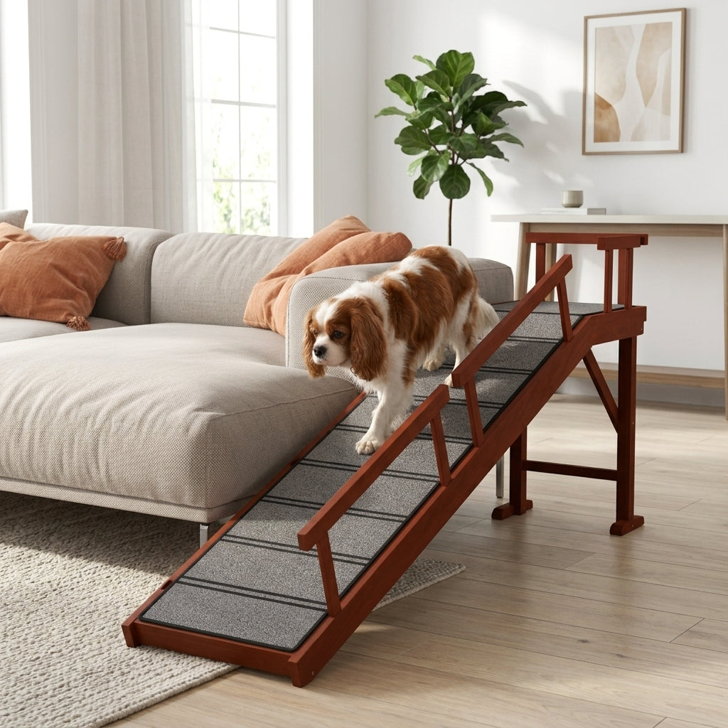 Wooden Dog Ramp with Removable Guardrails, Non-Slip Surface, 73" Long, Brown