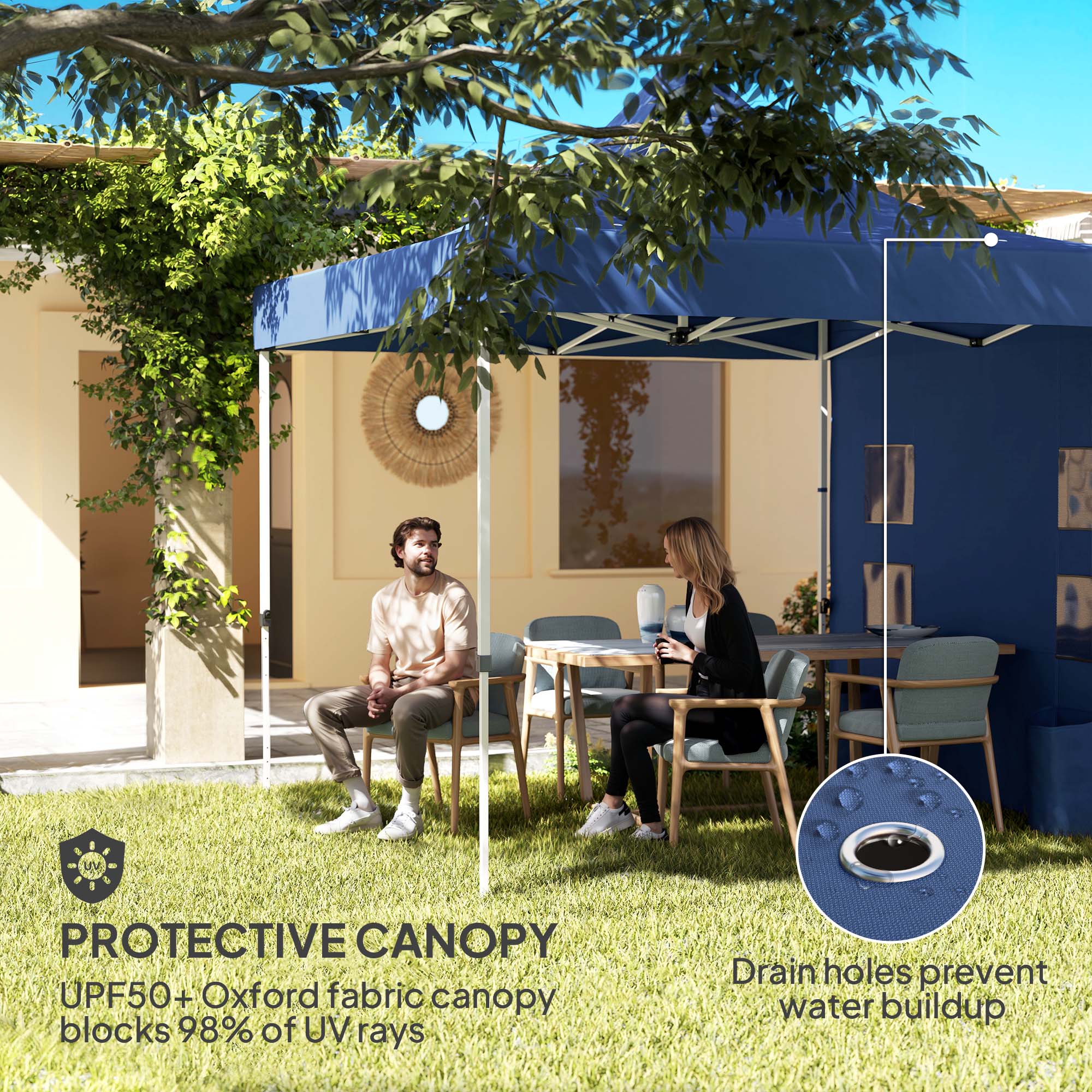 10' x 10' Heavy Duty Pop Up Canopy Tent with Sidewall, UPF50+ Instant Sun Shelter with Storage Pockets, Dark Blue