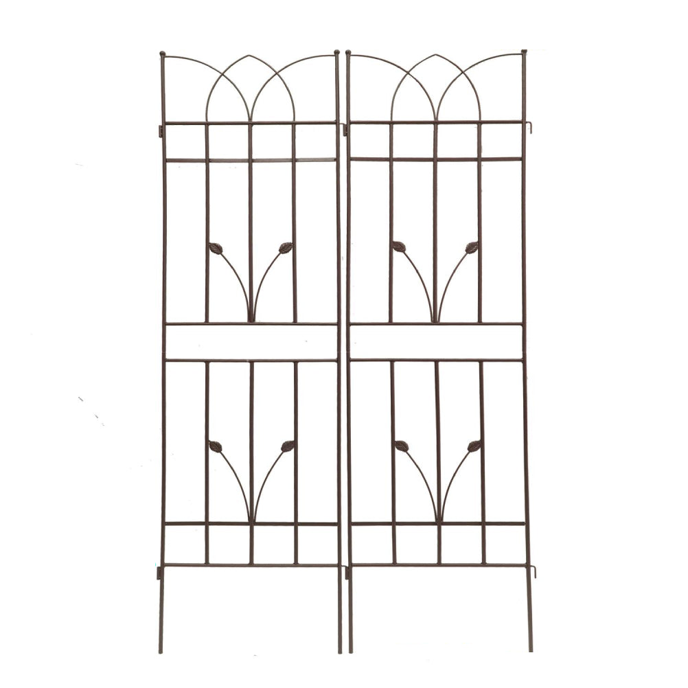 2 Pack Metal Garden Trellis with Rustproof Feature and Sturdy Iron Construction, Climbing Plant Support, Easy Assembly, Brown