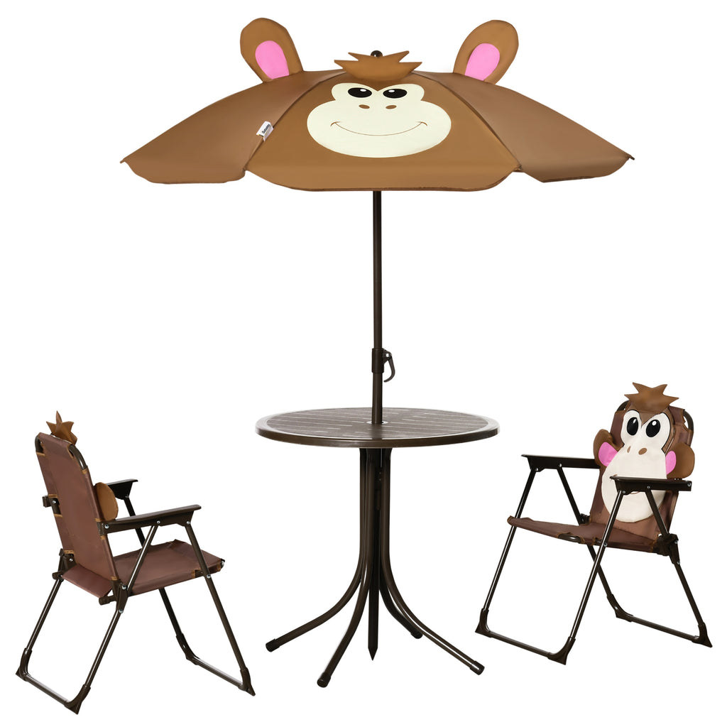 Kids Table and Chair Set, Outdoor Folding Garden Furniture, Picnic Table for Patio Backyard, with Removable & Height Adjustable Sun Umbrella, Brown