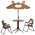 Kids Table and Chair Set, Outdoor Folding Garden Furniture, Picnic Table for Patio Backyard, with Removable & Height Adjustable Sun Umbrella, Brown