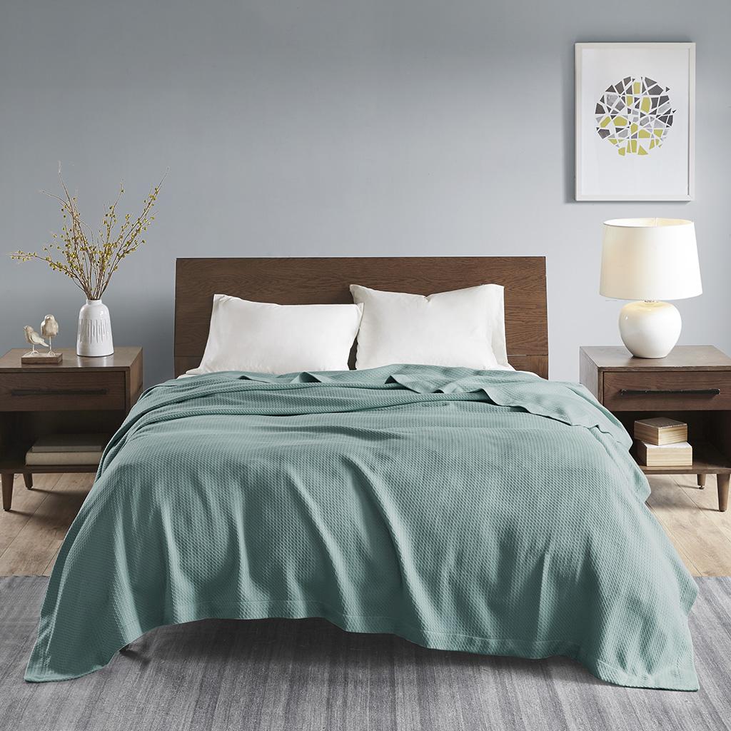Machine Washable Egyptian Cotton Blanket with Breathable Weave, OEKO-TEX Certified, Perfect for Any Room, 90" L x 66" W x 0.25" H, Teal