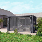 10' x 13' Outdoor Retractable Pergola w/ Sun Shade Louvered Top, Pergola w/ Canopy, Curtains, Netting, Dark Gray