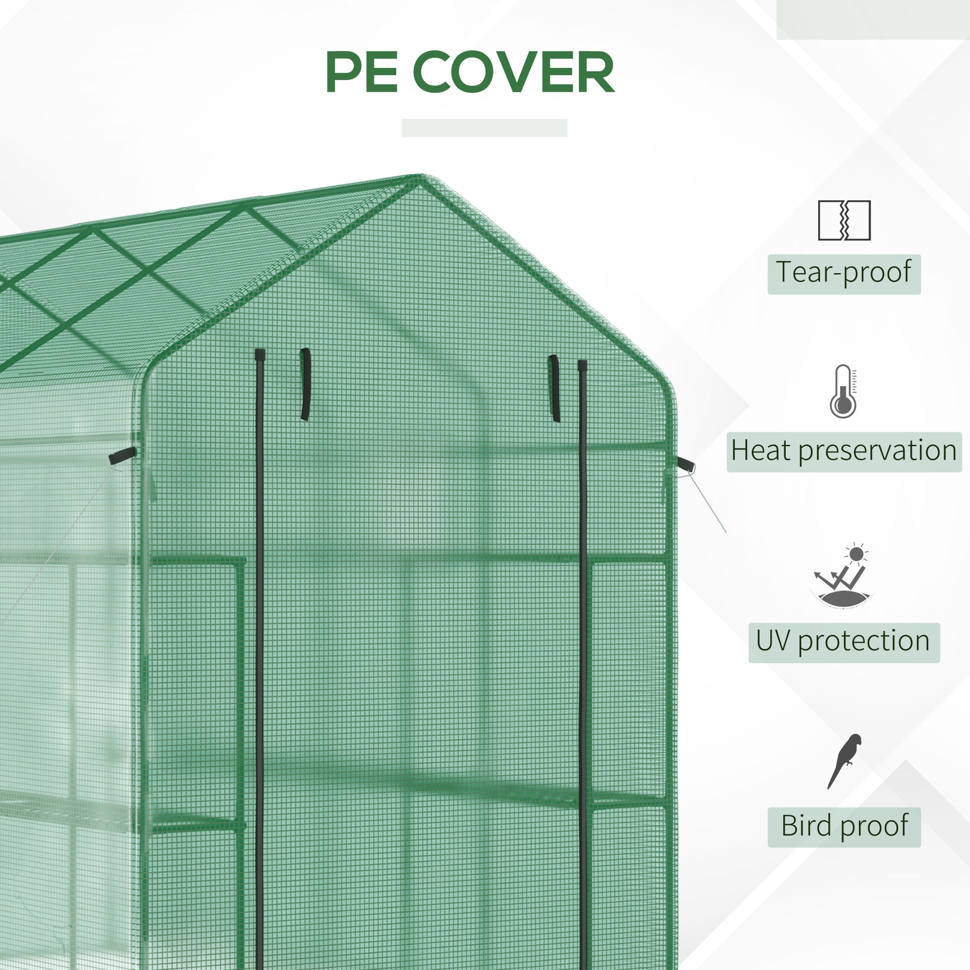 7' x 5' x 6' Walk-in Greenhouse for Outdoors with Mesh Door and Windows, 18 Shelf Hot House with Trellis, Plant Labels, UV Protective for Growing Flowers, Herbs, Vegetables, Saplings, Green