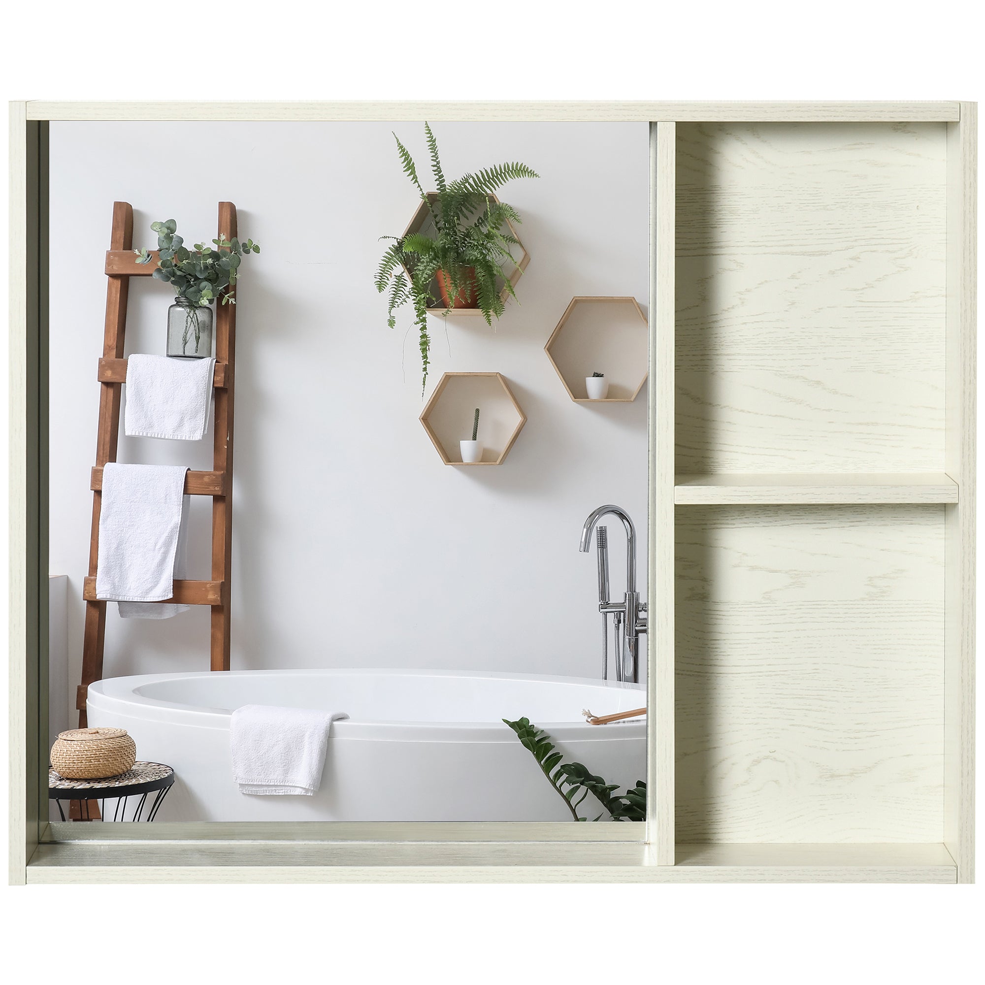 31.5" x 25.5" Bathroom Medicine Cabinet with Mirror, Storage Shelf, Over Toilet Bathroom Cabinet Wall Mounted for Living Room and Laundry Room, White