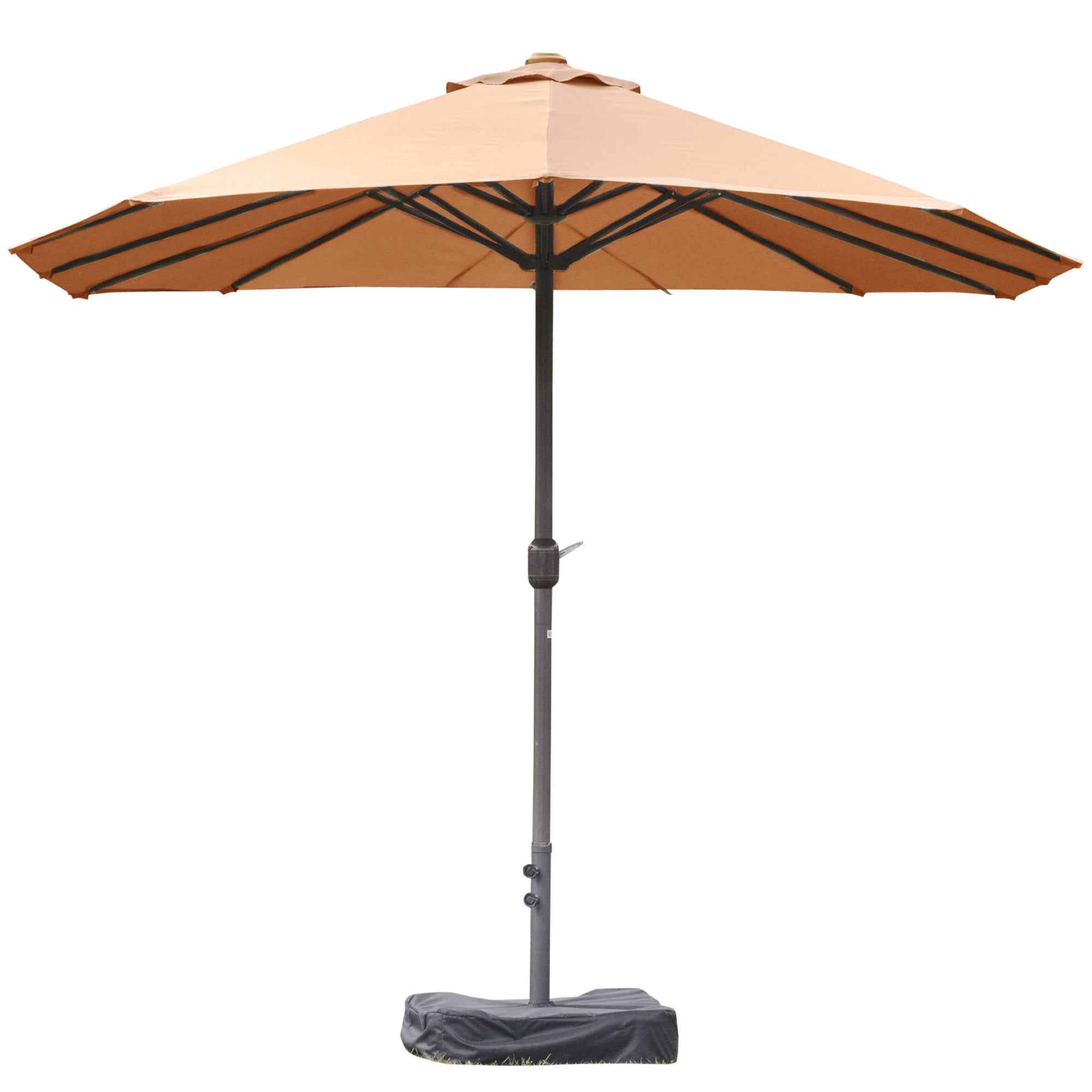 Patio Umbrella 15' Steel Rectangular Outdoor Double Sided Market with base, UV Sun Protection & Easy Crank for Deck Pool Patio, Coffee
