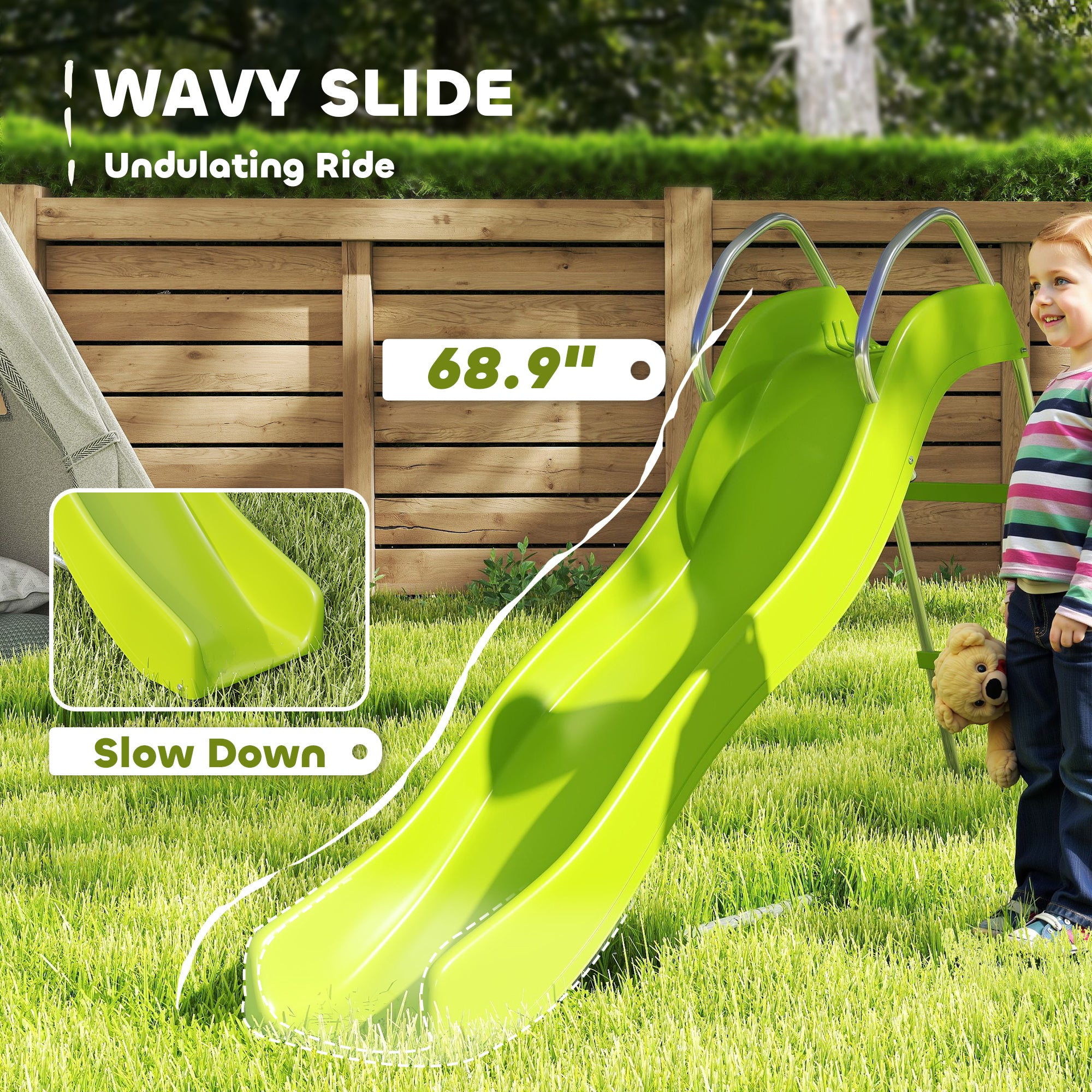 5.7FT Outdoor Slide for Kids Ages 3-8, Climbing Step Ladder, Playground Equipment for Backyard, Garden, Green