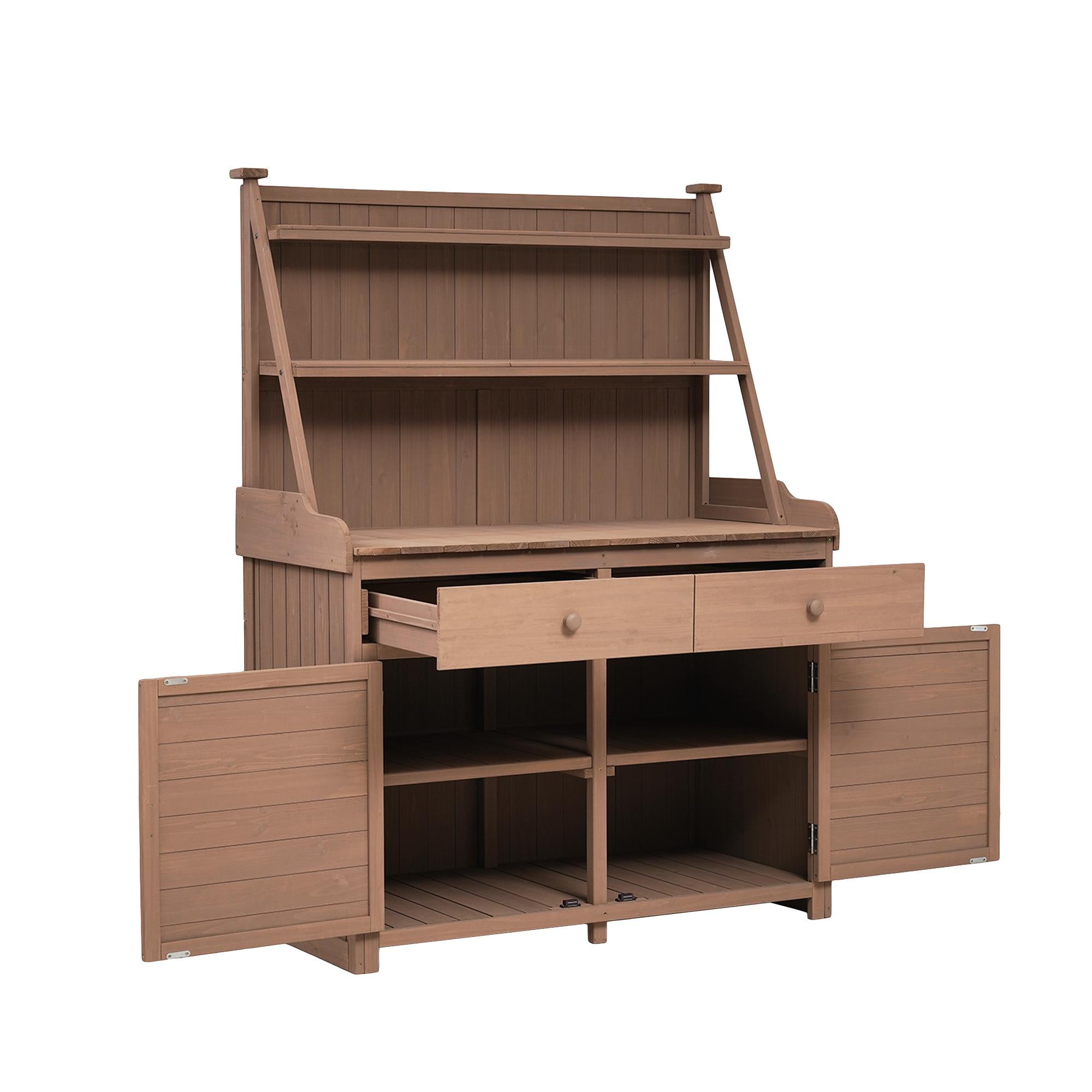 Garden Potting Bench Table with Cabinet, Drawer & Shelf, Fir Wood Outdoor Workstation for Garden & Patio, 47'' L x 23'' W x 65'' H, Brown