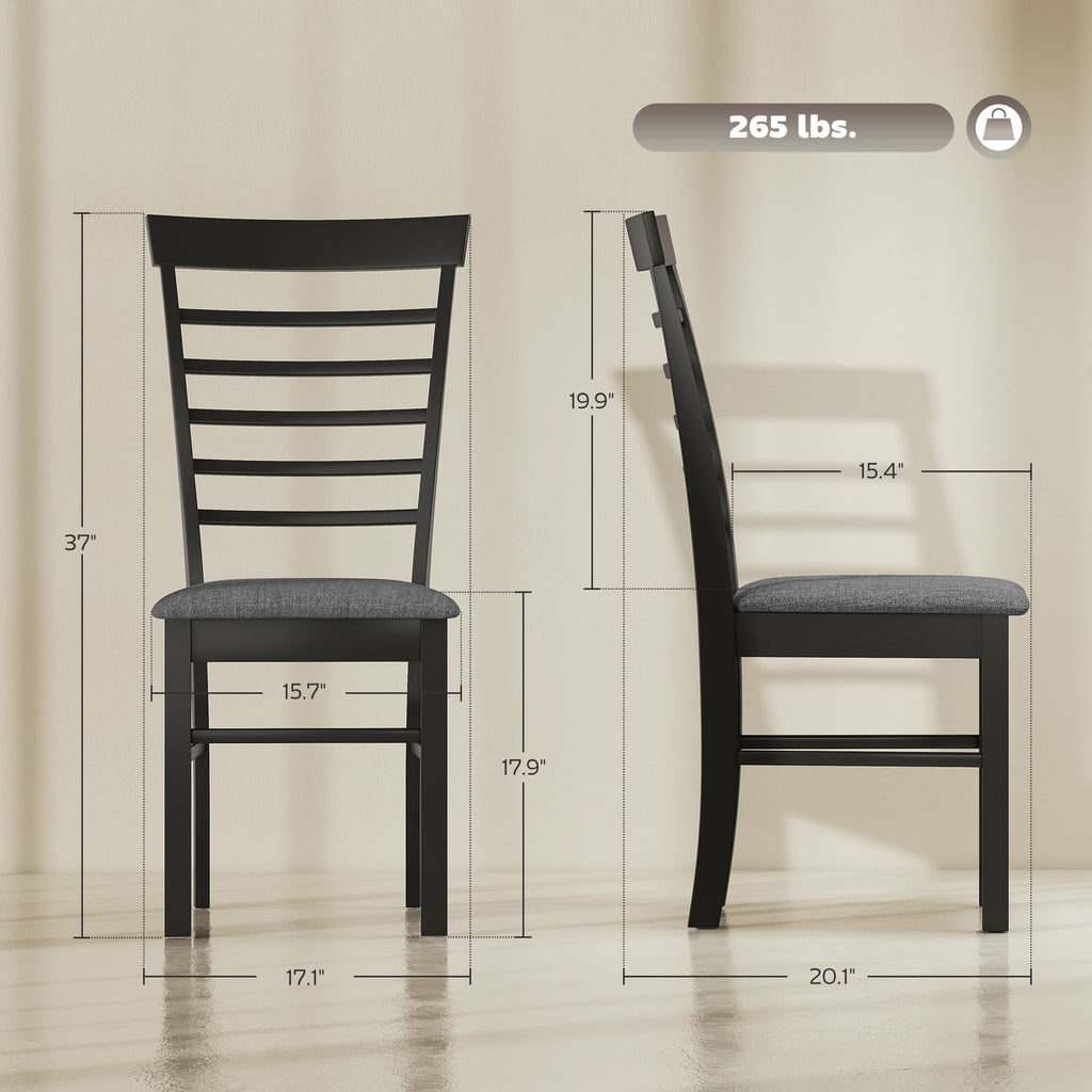 Wooden Dining Chairs Set of 2, Farmhouse Upholstered Kitchen Chairs with Rubber Wood Frame, Black and Gray