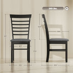 Wooden Dining Chairs Set of 2, Farmhouse Upholstered Kitchen Chairs with Rubber Wood Frame, Black and Gray