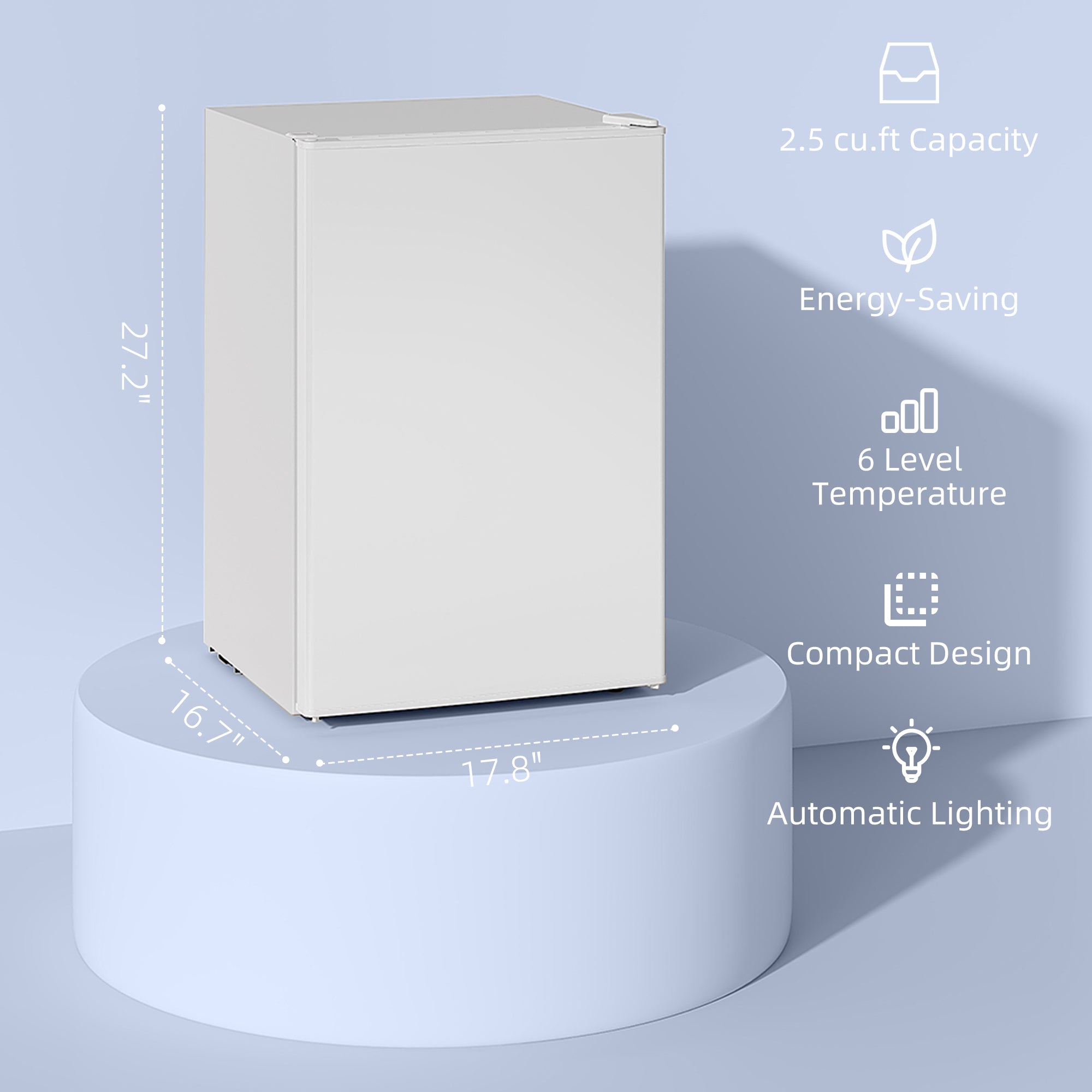 2.5 Cu.Ft Mini Fridge, Single Door Compact Refrigerator with Freezer, Adjustable Thermostat, Reversible Door, White