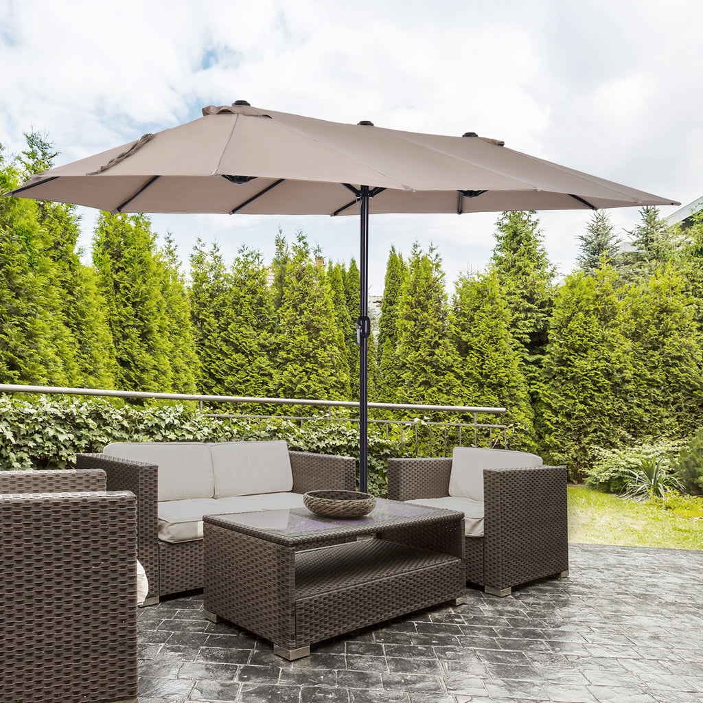 Patio Umbrella 15ft Double-Sided Outdoor Market Extra Large Umbrella with Crank Handle for Deck, Lawn, Backyard and Pool, Tan