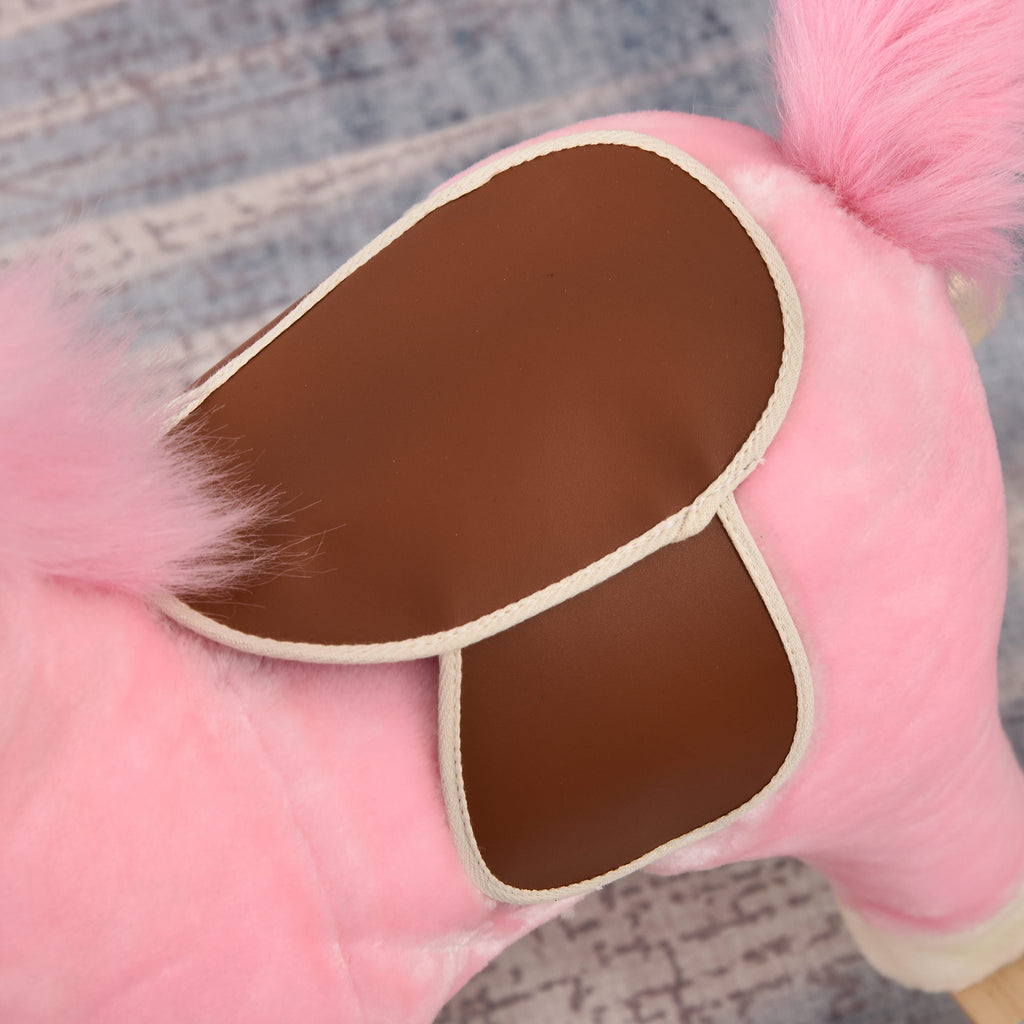 Rocking Horse Plush Animal on Wooden Rockers, Baby Rocking Chair with Sounds, Moving Mouth, Wagging Tail, Pink