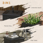 3-in-1 Outdoor Umbrella Base with Wheels and Handles, End Table, Flower Box Planter with Hole, 175 lbs. Capacity, Black