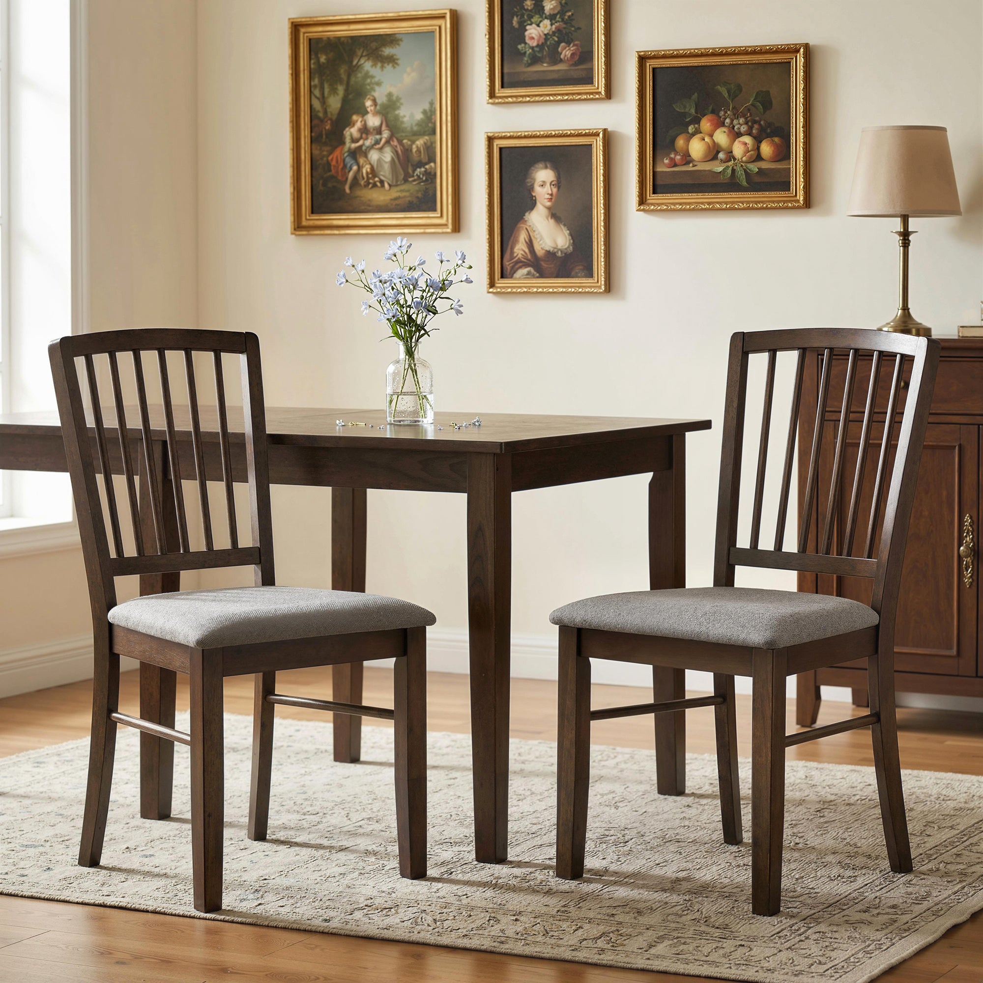 Dining Chairs Upholstered Kitchen Chairs with Rubberwood Legs Set of 2, Burn Brown