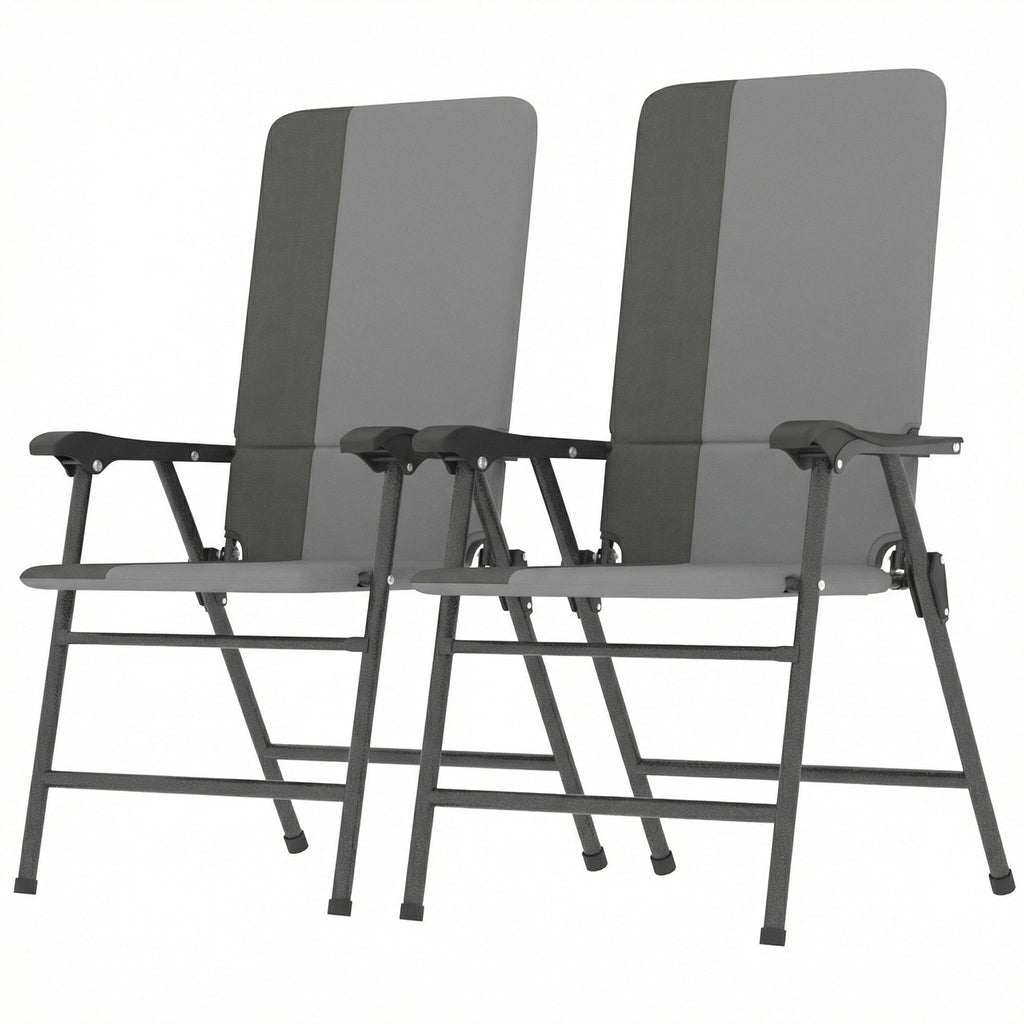 Folding Patio Chairs Set of 2, Padded High Back Lawn Camping Chairs with Armrests, 600D Oxford Fabric, Light Gray