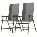 Folding Patio Chairs Set of 2, Padded High Back Lawn Camping Chairs with Armrests, 600D Oxford Fabric, Light Gray