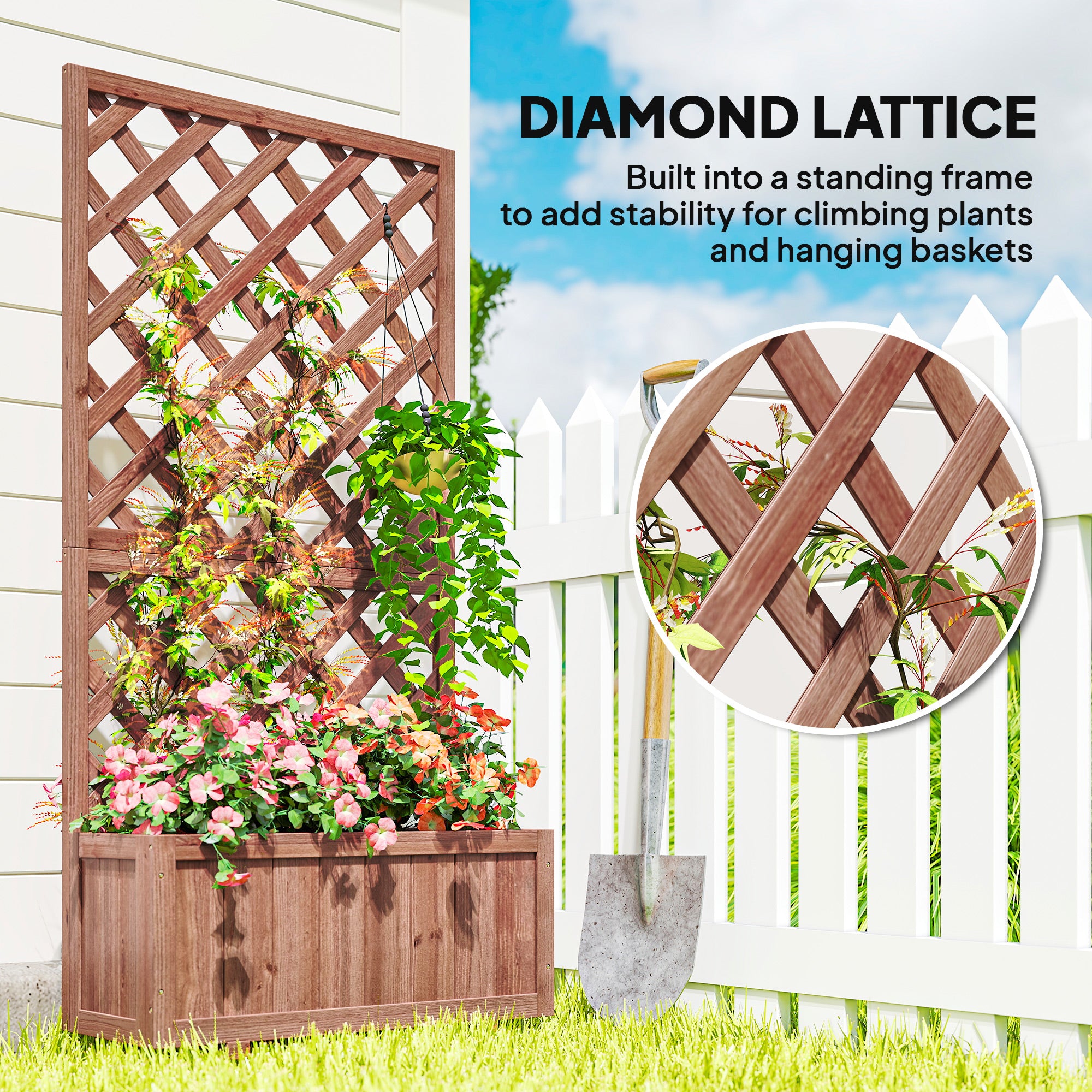 Wooden Raised Garden Bed, Raised Planter Box, Planter with Trellis for Climbing Plants Flowers, Orange