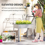 Elevated Garden Box with Greenhouse Cover, Raised Garden Bed with Legs and Drainage Hole for Vegetables, White