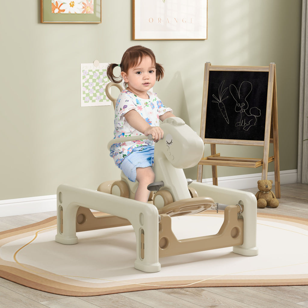 5 in 1 Rocking Horse for Toddlers 1-3 Years with Detachable Balance Board, Push Handle, Footrest, Cream White