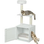 Cat Tree with Litter Box Enclosure, Scratching Posts, Bed, Climbing Platforms for Indoor Cats, White