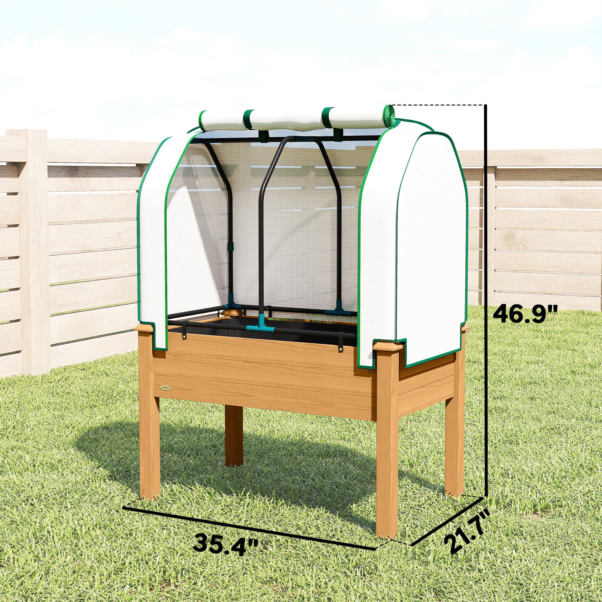 Raised Garden Bed with PE Greenhouse Cover Outdoor Planter Box for Herbs and Vegetables, 35 x 22 x 47 inch, Sand