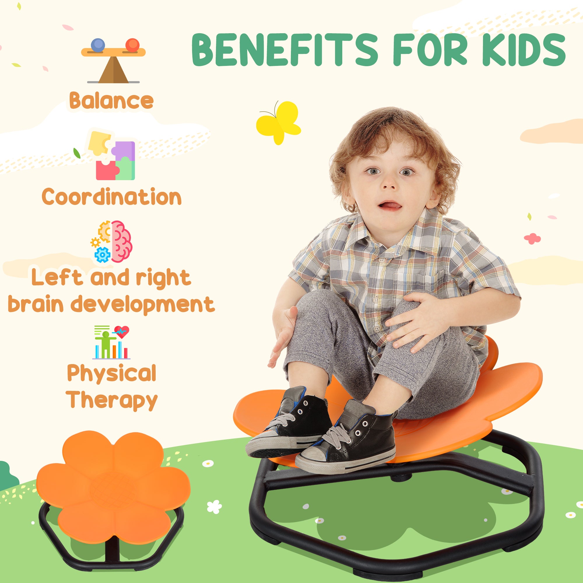 Sensory Spinning Chair for Autism, Kids, Training Body Balance & Coordination, Orange