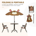 Kids Table and Chair Set, Outdoor Folding Garden Furniture, Picnic Table for Patio Backyard, with Removable & Height Adjustable Sun Umbrella, Brown