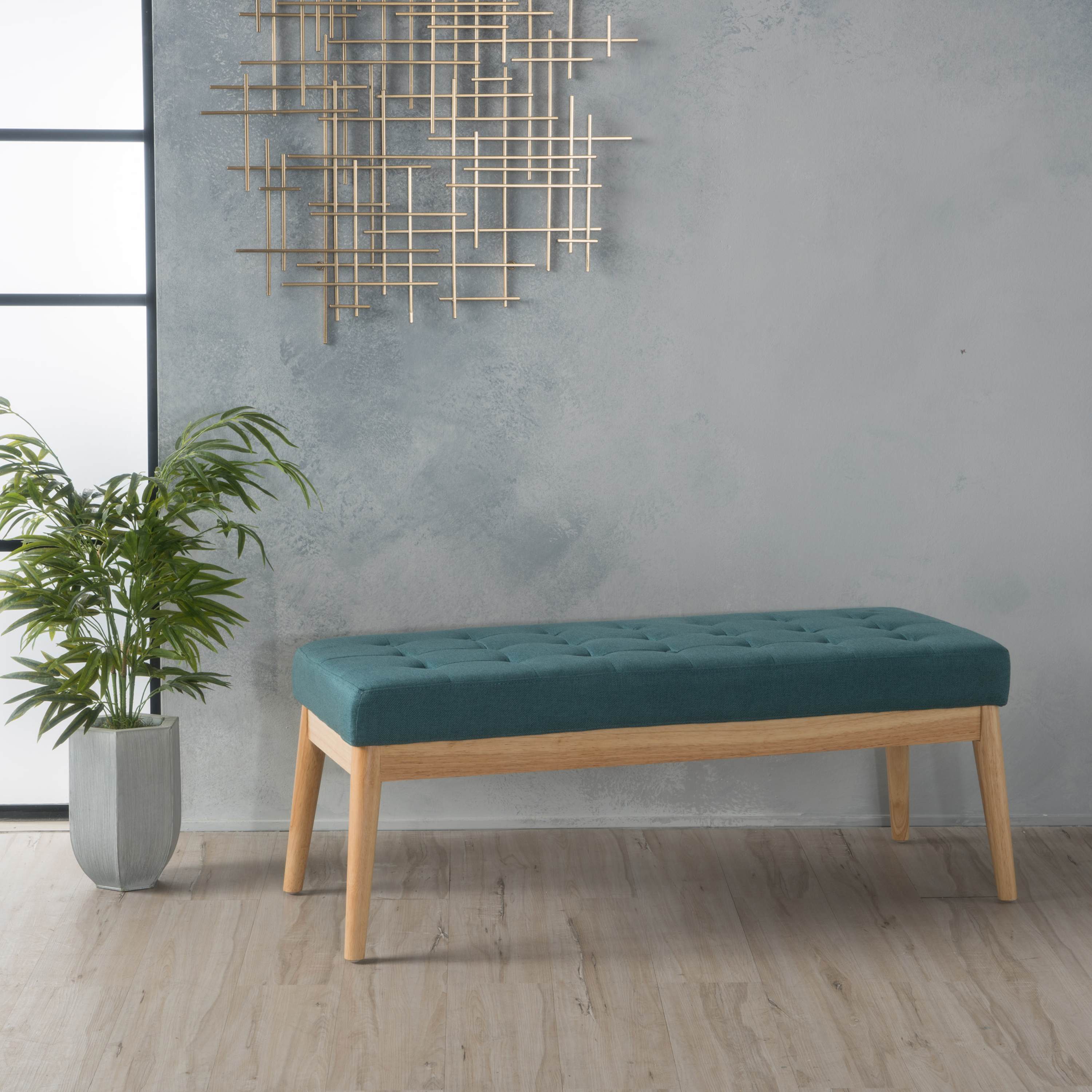 Fabric Ottoman with Cushioned Top, Sturdy Frame, and Space-Saving Design, 43.5" L x 17" W x 17" H, Teal
