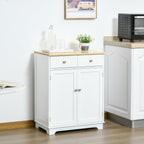 Kitchen Storage Cabinet, Sideboard Floor Cupboard with Solid Wood Top, Adjustable Shelf, and 2 Drawers for Living Room, and Hallway, White