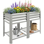 Raised Garden Bed Galvanized Steel, Elevated Planter Box with Storage Shelf, Bed Liner, 31.5" High, Silver