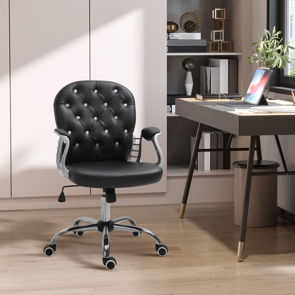 Button Tufted Desk Chair, Home Office Chair with Padded Armrests, Adjustable Height and Swivel Wheels, Pink