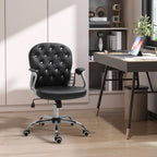 Button Tufted Desk Chair, Home Office Chair with Padded Armrests, Adjustable Height and Swivel Wheels, Pink