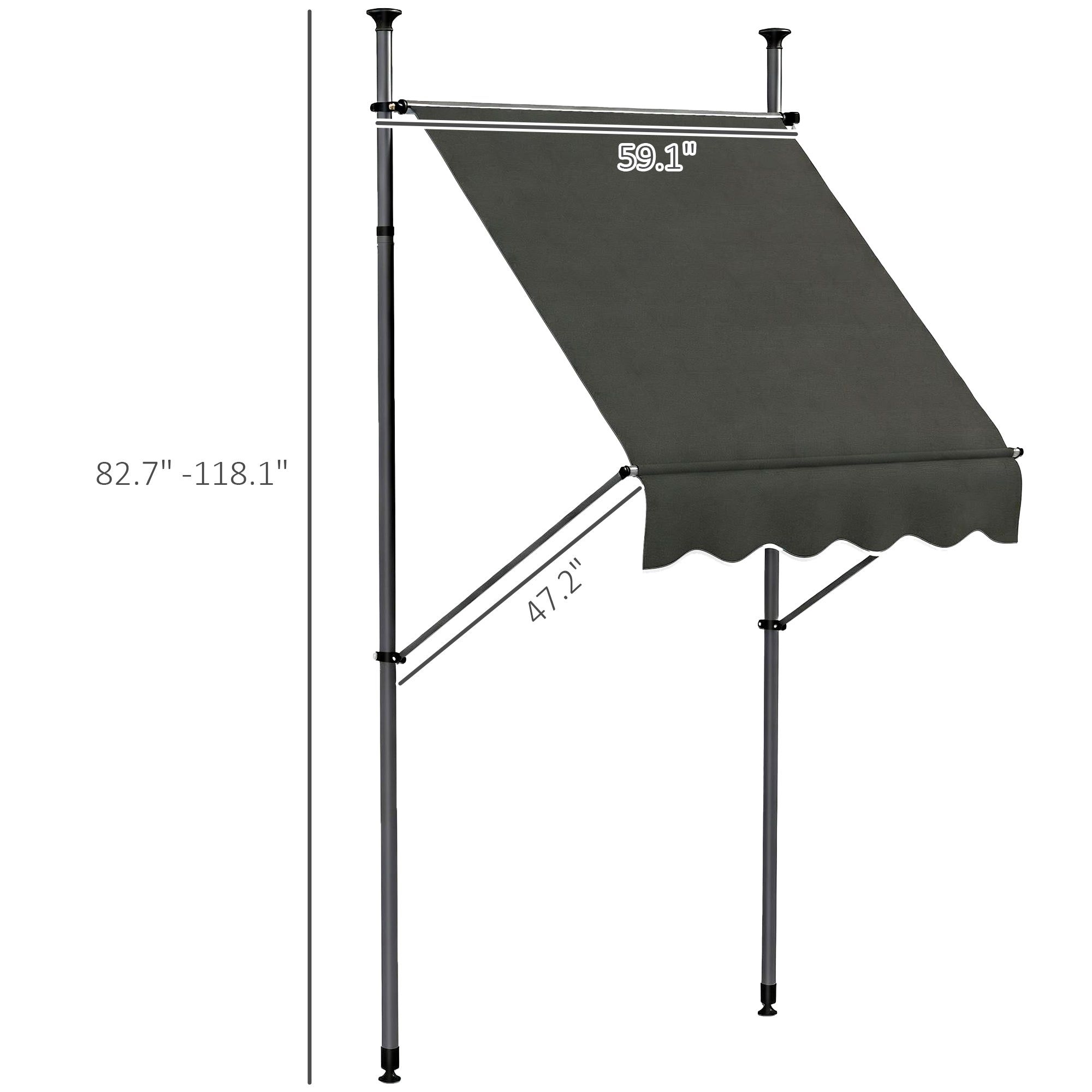 5' x 4' Manual Retractable Awning, Non-Screw Patio Awning, UV Resistant, for Window or Door, Dark Gray
