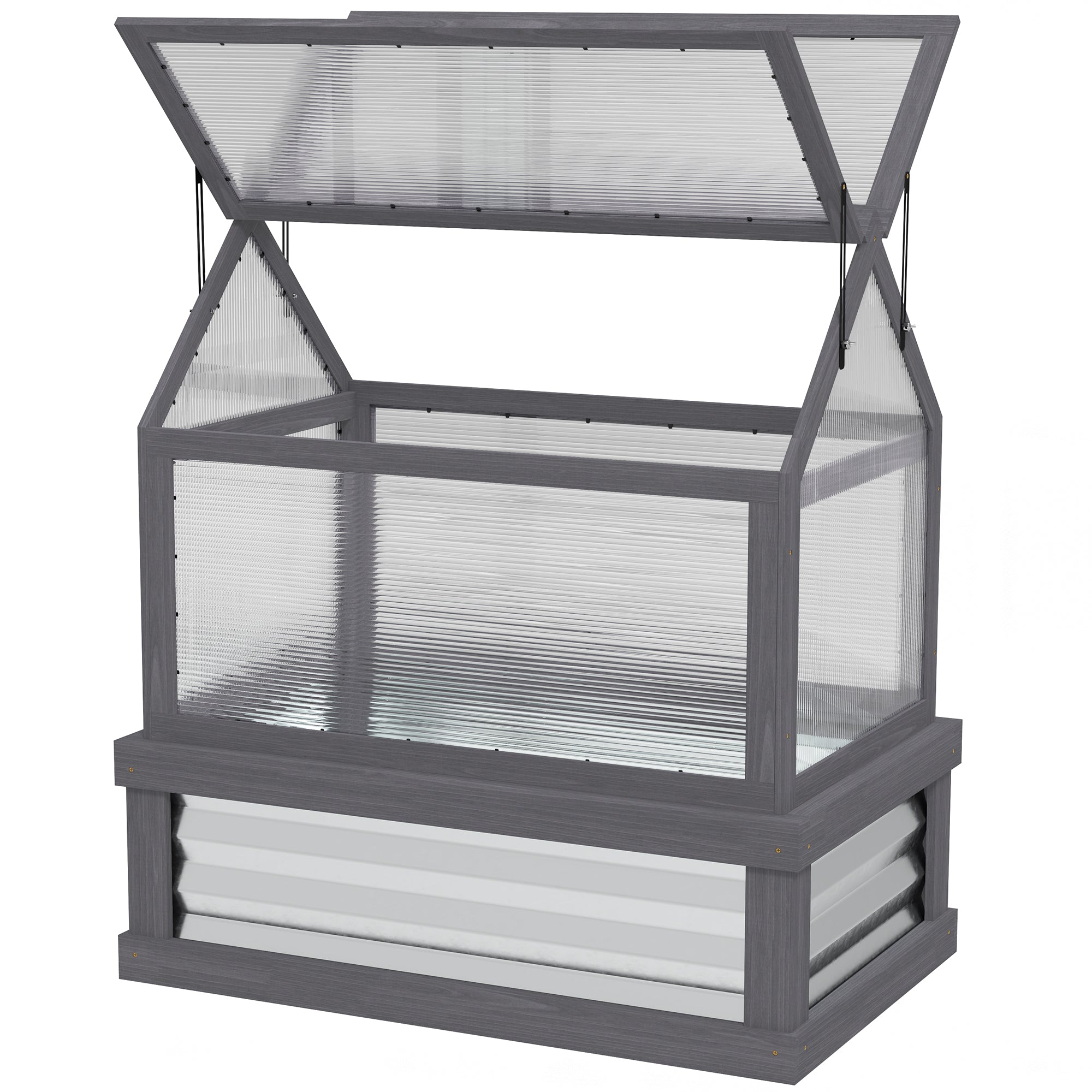 Raised Garden Flower Bed Kit with Greenhouse, Wooden Cold Frame Planter, 35.5" x 22.5" x 38.25", Gray