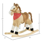 Kids Plush Ride-On Rocking Horse Toy Cowboy Rocker with Fun Realistic Sounds for Child 3-6 Years Old, Beige